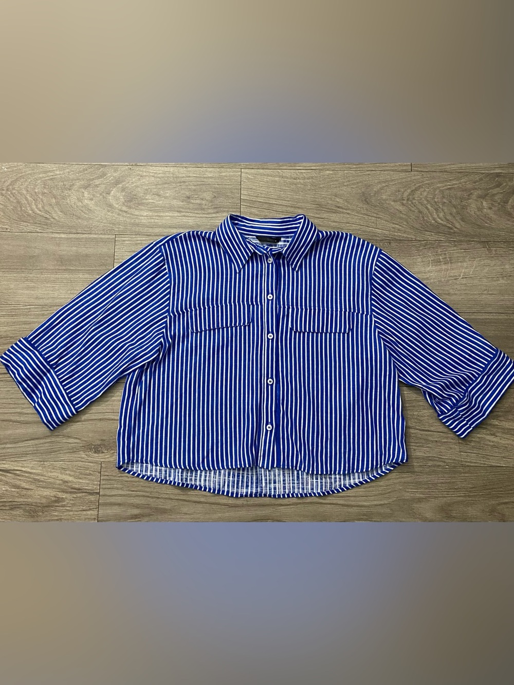 Zara Royal Blue & White Striped Button-Down Shirt